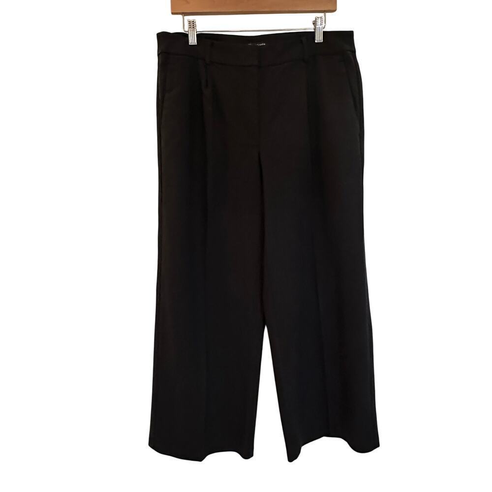 Eileen Fisher Black Pants sz 12 Pleated Front Pants Wide Straight Leg Pants